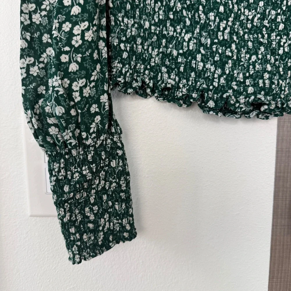 Reformation Green Pinto Top Parsley Floral Print Smocked Blouse Size Medium - Picture 8 of 13